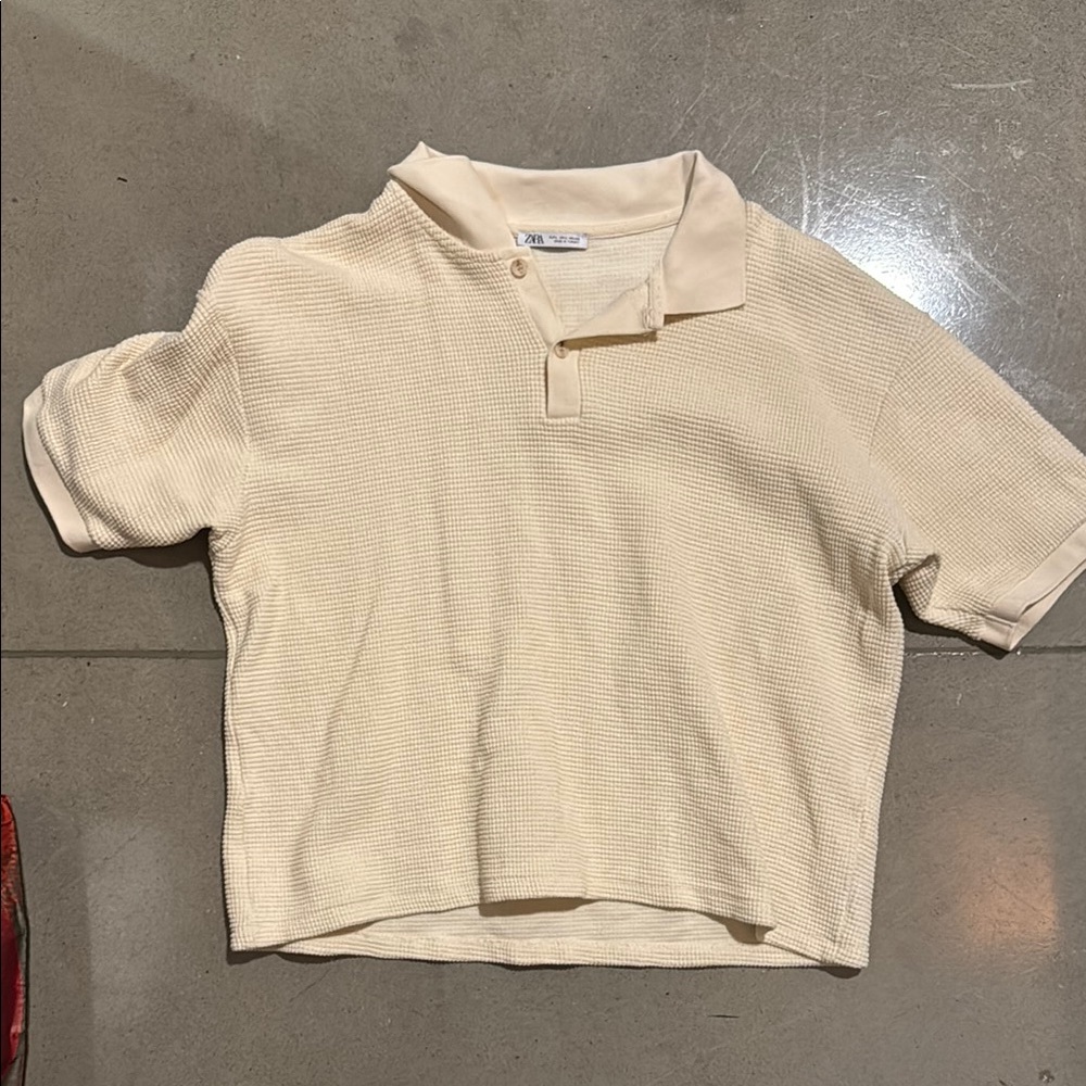 Zara Cream Short Sleeve Polo Shirt